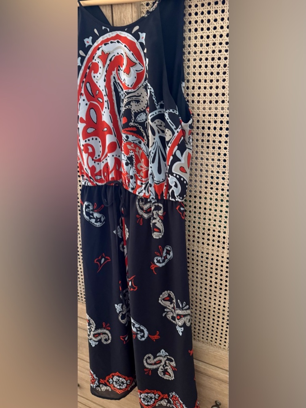 LOFT Black Dress with Red and White Paisley Motif